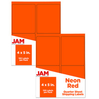 JAM Paper Mailing Address Labels, 4 x 5, Neon Red, 2 sets of 120 (354329162g)-Neon Red Labels