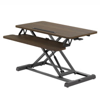 Ezywork 32" Sit-To-Stand Height-Adjustable Desk Riser Converter - Dark Wood-Premium dual-tier desk converter for seamless transition between sitting and standing