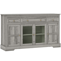 HOMCOM 55.1" L Sideboard Buffet Cabinet with Storage - Grey-Three drawers and cabinets enhance storage options