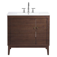 Modway Ledger 36" Bathroom Vanity - Walnut/White-Mid-Century Modern Bathroom Vanity