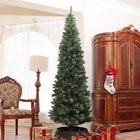 HOMCOM 7' Artificial Pencil Christmas Tree with 980 Branches and Metal Base - Green-Snow-flocked design with pinecones adds a wintry touch 