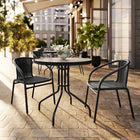 Flash Furniture 28" Round Glass Metal Table with Black Rattan Edging & 2 Black Rattan Stack Chairs-Set Includes Table and 2 Chairs