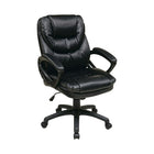 Worksmart Manager's High-Back Faux Leather Chair, Black-Faux leather seat and back with built-in lumbar support