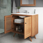 Modway Birdie 36" Bathroom Vanity - Natural/White-Ceramic Sink With Integrated Countertop