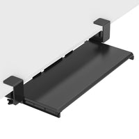 ShoppingAll Desk Clamp Under Desk Keyboard Tray with Adjustable 26.7" W x 12.5" D Slide Out Drawer-Check Desk Compatibility Before Purchase – This keyboard tray requires a flat, unobstructed underside. It is not compatible with desks that have crossbars, curved or beveled edges, or support beams underneath