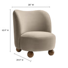 Modway Monroe Performance Velvet Accent Chair - Taupe Walnut-Soft Aesthetic with Rounded Contours