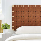 Modway Sparta Weave Wall-Mount Vegan Leather Twin Headboard - Natural Brown-Vegan Leather Basket Weave