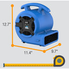  B-Air BlueDri Mini Air Mover - 1/8 HP Motor-Transportable - created with travel in mind, it includes a carrying handle for convenient movement between locations

