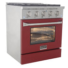 Kucht 30" KNG Series Pro Style Natural Gas Range - Stainless Steel/Red-Heavy-duty cast-iron cooking grates withstand intense heat and allow cookware to move between burners without lifting