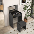 HOMCOM Makeup Vanity Desk with Flip Top Mirror and Cushioned Stool - 23.7" L x 15.8" W x 31.1" H - Black-2-in-1 design, can both work as a vanity set and a writing table 