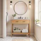 Modway Zaire 36" Bathroom Vanity Cabinet - Natural-Metal Handle Pulls