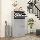 HOMCOM Modern Shoe Cabinet with 3 Flip Drawers for 12-18 Pairs - Grey-Two-level adjustable shelves accommodate various shoe sizes