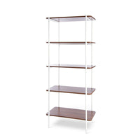 Can-Bramar Etagere Bookcase 5 Shelves 80W x 34.3D x 181.8H cm, Matte White Frame w/Light Walnut Melamine Shelves (HP20905-MWLW)-5 Shelves