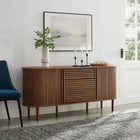 Modway Harlan 67" Fluted Oval Sideboard Cabinet - Walnut-Fold-Up Center Door with Adjustable Shelf