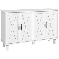 HOMCOM 47.2" L Buffet Cabinet with 4 Barn Doors and 2 Adjustable Shelves - White-Barn-style doors with black hardware add rustic farmhouse charm