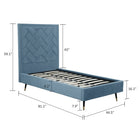 Manhattan Comfort Crosby 81.1" Modern Velvet Upholstered Twin-Size Bed - Blue-Features a Chevron Style Weave Stitched Headboard
