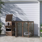 PawHut 76" L Outdoor Wooden Catio Walk-in Cat House with Jump Platforms - Brown-Top asphalt roof for weather resistance 