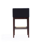 Manhattan Comfort Kingsley 21" Mid-Century Modern Faux Leather Upholstered Bar Stool - Black and Dark Walnut - 2 Pack-Delivered to you Fully Assembled! No Assembly Required