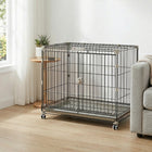 PawHut Dog Crate on Wheels - 30" - Metal-Thickened wire frame with dual locks ensures your pet stays safely inside
