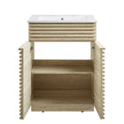 Modway Render 24" Faux Travertine Bathroom Vanity With Sink - White-Slatted Soft-Close Doors
