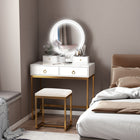 HOMCOM Makeup Vanity Desk with Round Mirror - 31.5" L x 15.7" W x 52" H - White-Made from MDF board and steel legs for durable use 