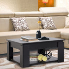 HOMCOM 2 Tier Modern Coffee Table with Shelf - Black-Easy assembly required
