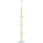 PawHut 87" - 102" Floor-To-Ceiling Cat Tree with Anti-tip Kit - Yellow-Multilevel platforms allow multiple cats to play and rest simultaneously 