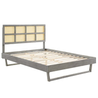 Modway Sidney Cane and Wood Queen Platform Bed with Angular Legs - Grey-Queen Platform Bed Frame