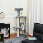 PawHut 44" Cat Tree Tower with Condo, Scratching Posts and Bed - Dark Grey-Covered with soft and comfortable flannel 