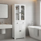 HOMCOM 63" H Kitchen Pantry Cabinet with Adjustable Shelves and Glass Door - White-Colour: White 