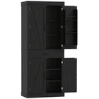 HOMCOM 72" H Kitchen Pantry Cabinet with Barn Doors - Black-Features a rustic barn door design, enhancing your home's country charm 