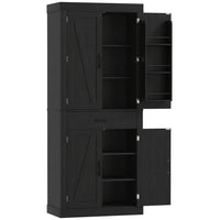 HOMCOM 72" H Kitchen Pantry Cabinet with Barn Doors - Black-Features a rustic barn door design, enhancing your home's country charm 