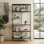 Hudson&Canal Winthrop 72"H Bookcase - Blackened Bronze-Hand crafted blackened bronze finish is applied to the steel frame