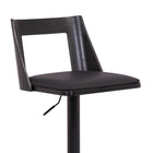 Armen Living Milan Adjustable Height Swivel Bar Stool in Black Faux Leather & Black Wood with Black Base-7