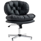 HOMCOM Comfortable Cross Leg Computer Desk Chair with Padded Seat - Black-Curved back with button tufted design adds a touch of elegance