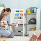 Qaba Kids Toy Storage Organizer Shelf - Grey-Ideal height for 3-8-year-olds to easily access toys and books 