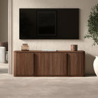 Hudson&Canal Vance Rectangular TV Stand for TV's up to 78" - Satin Walnut-Constructed of sturdy MDF materials in a handcrafted satin walnut finish