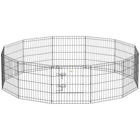 PawHut 24" H Foldable 12 Panel Metal Exercise Pet Playpen - Black-Black coated playpen provides long lasting protection against outdoor elements 