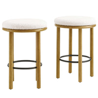 Modway Fable Boucle Fabric Counter Stools - Oak Ivory - Set of 2-26 Inch Counter Stools - Set of 2