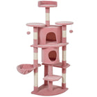 PawHut 62" H Multi-Level Cat Tree with Two Cat Condos - Pink-Includes condos, a hammock, and perches, fulfilling all play and rest needs 