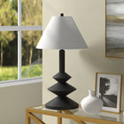 Hudson&Canal Abilene 28" Tall Triple Gourd Lamp with Fabric Shade - Matte Black/White-Rated for one 60W incandescent bulb - 9W LED bulb, 13W fluorescent (CFL) bulb, or 9W self-ballasted LED bulb, E26-base bulb, Bulb not included