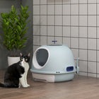 PawHut Enclosed Cat Litter Box with Lid, Scoop, Front Door and Skylight - Blue-Clear top door for natural light 