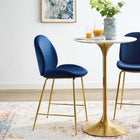Modway Scoop Gold Stainless Steel Leg Performance Velvet Counter Stool - Navy-Performance Velvet Polyester Upholstery
