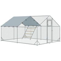 PawHut Large Metal Chicken Run with Cover for 12-18 Chickens - 9.8' x 13.1' x 6.4' - Silver-Spacious 129 sq. ft (12 m²) area comfortably accommodates 12-18 chickens 