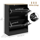 HOMCOM Slim Shoe Cabinet with 2 Flip Drawers & Adjustable Shelves - Black-Modern style complements any decor