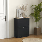 HOMCOM Slim Shoe Cabinet with 2 Flip Drawers & Adjustable Shelves - Black-Two-level adjustable shelves accommodate various shoe sizes