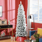 HOMCOM 7' Flocked Pencil Artificial Christmas Tree with Steel Base - Green-Sleek pencil shape design suits for saving space 