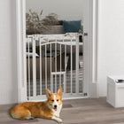 PawHut Pressure-Mounted Dog Gate Auto-Close for 29"-31.5" Wide - White-Small door allows cats to pass, enhancing pet mobility
