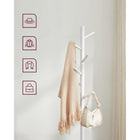 Boutique Home Adjustable Free-Standing Coat Rack - 8 Hooks - 3 Height Options - White-Material: Solid Wood