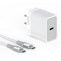 Scosche PowerVolt 20W Power Delivery USB-C Fast Charger & 6' USB-C Braided Cable - White-20W USB-C Power Delivery charger offers fast charging